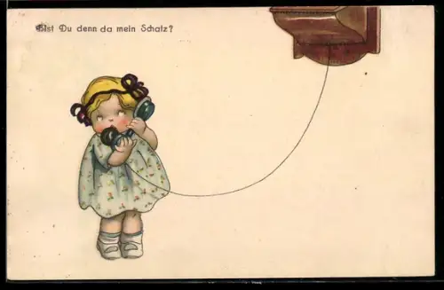 AK Junges Mädchen am Telefon