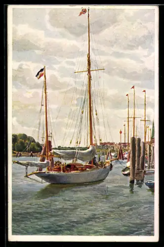 Künstler-AK Travemünde, Yachthafen