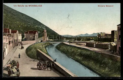 AK Monselice, Riviera Belzoni con vista sul canale e carrozze