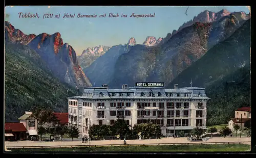 AK Toblach, Hotel Germania con vista sulla valle di Ampezzo