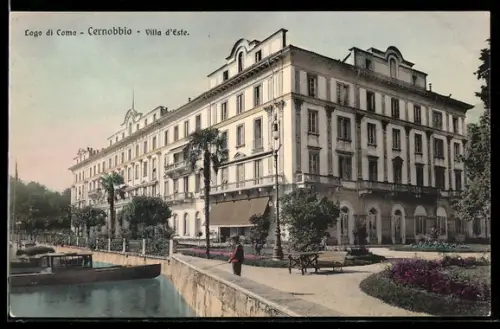 AK Cernobbio /Lago di Como, Villa d`Este con giardino e barca sul lago