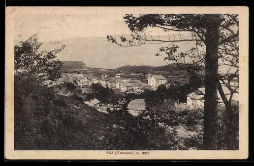 AK Fai /Trentino, Veduta panoramica del paese con chiesa e alberi in primo piano