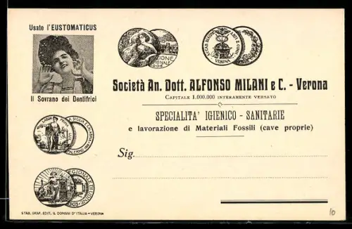 AK L`Eustomaticus, Il Sivrano dei Dentifrici, Società An. Dott. A. Milani & C., Verona