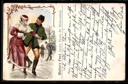 Lithographie Mellin`s Food Muttermilch-Ersatz, Paar beim Eislaufen