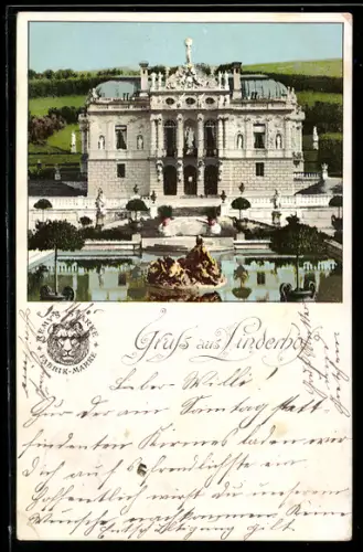 AK Linderhof, Schlossansicht, Reklame Remy`s Stärke, Markenzeichen