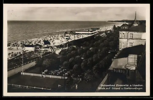 AK Zinnowitz a. Usedom, Blick auf Strand und Gartenanlagen