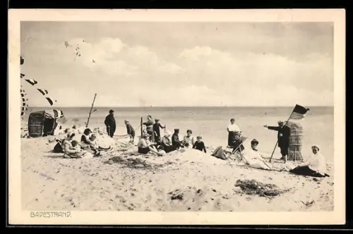 AK Weidefeld bei Kappeln, Badestrand mit Badegästen und Strandkörben