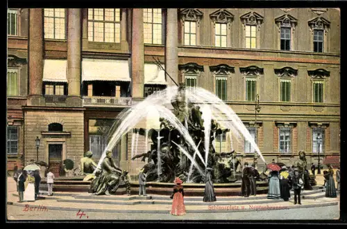 AK Berlin, Schlossplatz u. Neptunbrunnen
