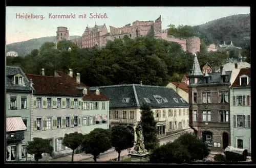 AK Heidelberg, Kornmarkt mit Schloss