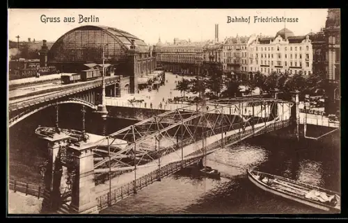 AK Berlin, Bahnhof Friedrichstrasse, Brücke über die Spree