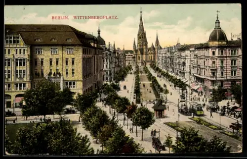 AK Berlin-Schöneberg, Wittenbergplatz mit Strassenbahn, Kirche