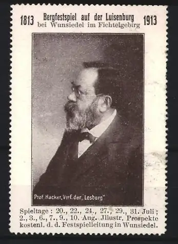Reklamemarke Wunsiedel, Bergfestspiel auf der Luisenburg 1913, Prof. Hacker