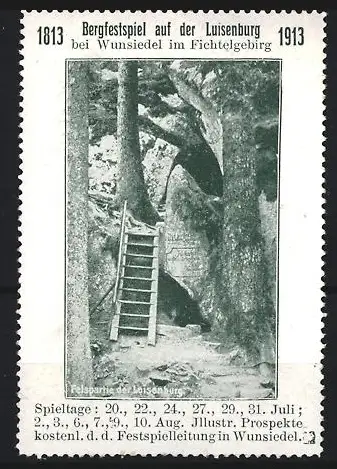 Reklamemarke Wunsiedel, Bergfestspiel auf der Luisenburg 1913, Felspartie der Luisenburg