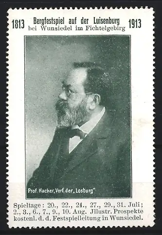 Reklamemarke Wunsiedel, Bergfestspiel auf der Luisenburg 1913, Prof. Hacker