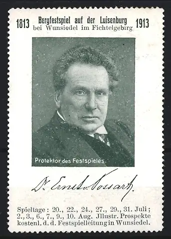 Reklamemarke Wunsiedel, Bergfestspiel auf der Luisenburg 1913, Porträt des Festspiel-Protektors