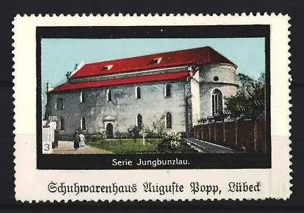 Reklamemarke Lübeck, Auguste Bopp, Schuhwarenhaus, Jungbunzlau