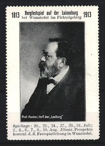 Reklamemarke Wunsiedel, Bergfestspiel auf der Luisenburg 1913, Prof. Hacker