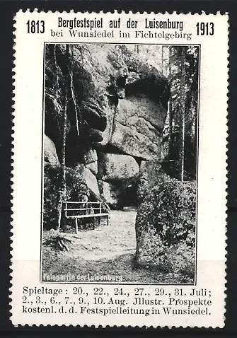 Reklamemarke Wunsiedel, Bergfestspiel auf der Luisenburg 1913, Felsenlandschaft