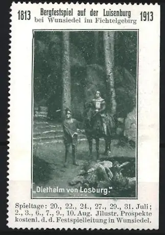 Reklamemarke Wunsiedel, Bergfestspiel auf der Luisenburg 1913, Diethelm von Losburg