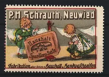 Reklamemarke Neuwied, P.H. Schrauth, Kernseife, Kinder mit Seifenkiste