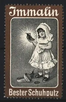 Reklamemarke Immalin, Schuhschutzmittel, Mädchen mit Schuhcreme