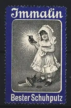 Reklamemarke Immalin, Schuhputzmittel, Kind mit Stiefel