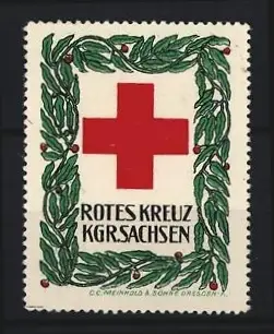 Reklamemarke Sachsen, Rotes Kreuz, rotes Kreuz mit Lorbeerkranz