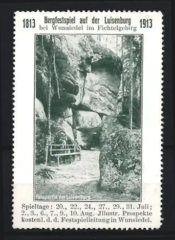 Reklamemarke Wunsiedel, Bergfestspiel auf der Luisenburg 1913, Felsenformation
