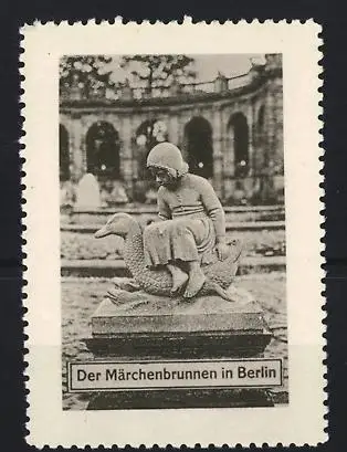 Reklamemarke Berlin, Der Märchenbrunnen, Skulptur mit Kind und Ente
