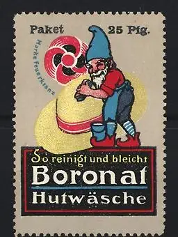 Reklamemarke Boronaf, Hutwäsche, Zwerg mit Hutbürste