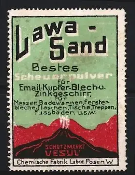 Reklamemarke Posen, Chemische Fabrik Labor, Lawa-Sand, Scheuerpulver, Vulkan Vesuv