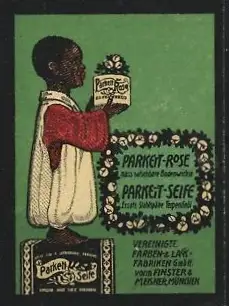 Reklamemarke München, Vereinigte Farben- und Lackfabriken, Parkett-Seife, Kind mit Seife