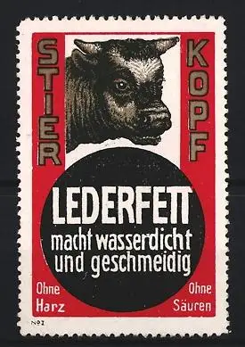 Reklamemarke Stierkopf, Lederfett, Stierkopf
