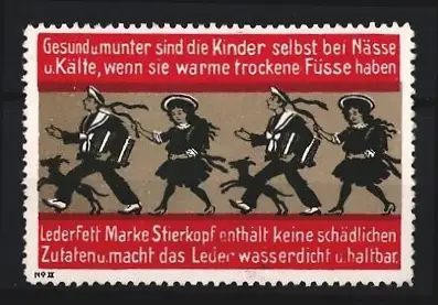 Reklamemarke Lederfett Marke Stierkopf, Kinder in Matrosenanzügen