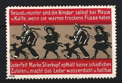 Reklamemarke Stierkopf, Lederfett, Kinder in Matrosenanzügen