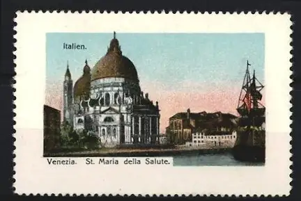 Reklamemarke Venedig, St. Maria della Salute, Kirche und Schiff