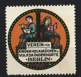 Reklamemarke Berlin, Verein für Kinder-Volksküchen u. Volkskinderhorte, Kinder mit Büchern