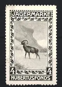 Reklamemarke Jägermarke, Hubertusfonds, Widder in Landschaft