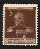 Reklamemarke Leipzig, Pfennigspende des Deutschen Veteranen-Dank, Portrait König Albert von Sachsen