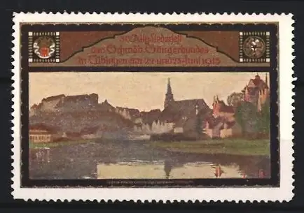 Reklamemarke Tübingen, Sängerbundfest 1913, Ortsansicht mit Fluss
