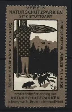 Reklamemarke Stuttgart, Verein Naturschutzpark E.V., Schutzpatron und Tiere des Waldes