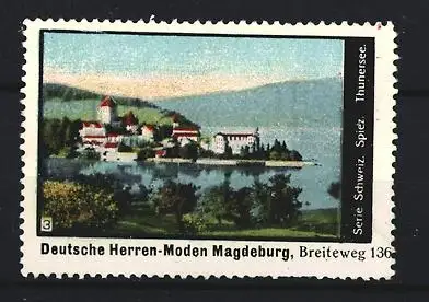 Reklamemarke Magdeburg, Deutsche Herren-Moden, Schweiz, Spiez am Thunersee
