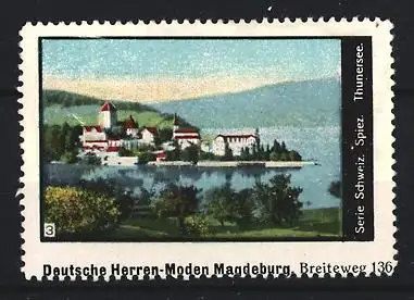 Reklamemarke Magdeburg, Deutsche Herren-Moden, Schweiz Spiez am Thunersee