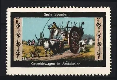 Reklamemarke Spanien, Getreidewagen in Andalusien, Ochsengespann