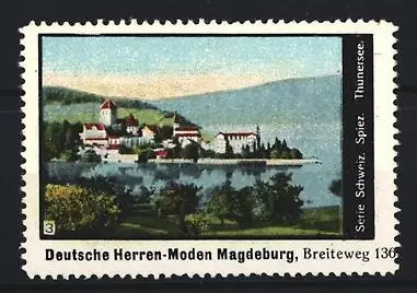 Reklamemarke Magdeburg, Deutsche Herren-Moden, Schloss Spiez am Thunersee