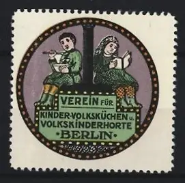 Reklamemarke Berlin, Verein für Kinder-Volksküchen u. Volkskinderhorte, Kinder beim Lernen & Essen