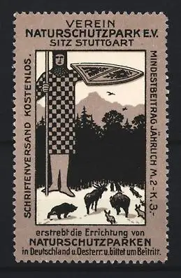 Reklamemarke Stuttgart, Verein Naturschutzpark e.V., Wächter mit Tieren
