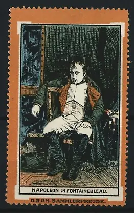 Reklamemarke Fontainebleau, Napoleon in Fontainebleau, Napoleon auf Stuhl