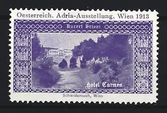 Reklamemarke Wien, Adria Ausstellung 1913, Brioni, Hotel Carmen