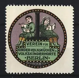 Reklamemarke Berlin, Verein für Kinder-Volksspeisungen, Kinder beim essen und Lesen